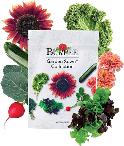 Burpee Garden Sown Flower, Herb & Vegetable 10 Packs of Non-GMO Basil, Lettuce, Cucumber, Radish, Spinach, Kale, Zucchini, Sunflower & Marigold, Seeds for Planting