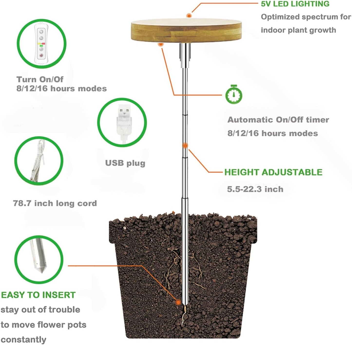Plant Grow Light for Indoor Plant,Bamboo Mini LED Grow Light Garden,Height Adjustable,Automatic Timer with 8/12/16 Hours