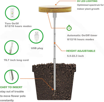 Plant Grow Light for Indoor Plant,Bamboo Mini LED Grow Light Garden,Height Adjustable,Automatic Timer with 8/12/16 Hours