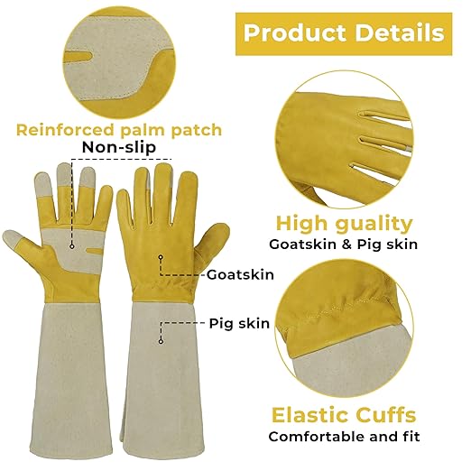 HLDD HANDLANDY Gardening Gloves for Women Long Sleeve Rose Pruning Gloves Thorn Proof Leather Garden Gloves Gardening Gifts, Golden Yellow, M