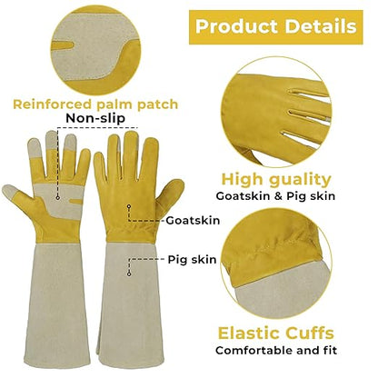HLDD HANDLANDY Gardening Gloves Long Sleeve for Women Leather Garden Gloves Gardening Gifts for Gardener, Golden Yellow, L