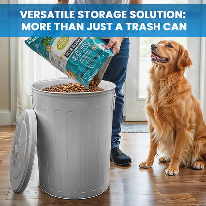 Plexon Large Metal Trash Can with Lid 20 Gallon, Decorative Outdoor Trash Can Heavy Duty Galvanized Metal Bucket with Lid for Garage Workshop Ash Storage Farmhouse, Gray 2 Pack