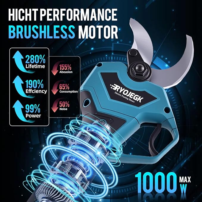 Electric Pruning Shears Cordless,1.6" Brushless Power Pruner with 2x2.0Ah Batteries,21V garden shears 2.5" Max Opening with LCD Display & 3 Pairs SK5 Blade for Tree Trimming,Branch Cutting