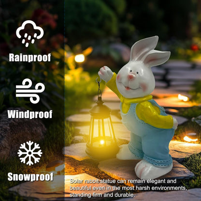 Outdoor Bunny Statue Solar Lantern for Garden Yard Lawn Patio White Rabbit Figurine Decorations Housewarming for Mom Grandma Women