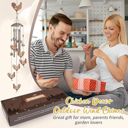 Chicken Wind Chimes for Outside,Gardening Gifts for Chicken Lover，Women，Men，Mom，Birthday Party Decorations,Memorial Gifts,Wind Chimes Outdoors，Indoors，Room，Home，Garden，Patio,Yard,Rooster Decor