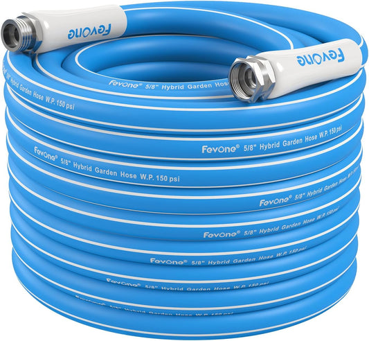Fevone 75 ft x 5/8" Heavy Duty Garden Hose, Drinking Water Safe, Flexible & Kink-Free Hybrid Polymer Water Hose, Lightweight Outdoor Hose with 3/4" Solid Aluminum Fittings