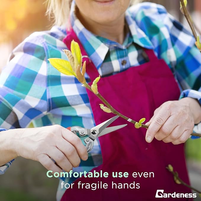 Gardeness 12PCS Pruning Shear Straight Pruning Snip with Stainless Steel Serrated Blade, Adjustable Joint Screw Micro Tip Garden Scissor for Arranging, Trimming, Harvesting Fruit, Vegetables