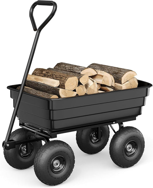 GarveeLife Poly Dump Cart - Heavy Duty 600 LBS Garden Cart with Quick-Release Dumping 10 in Tires, Utility Wagon for Yard Work, Landscaping, Gardening