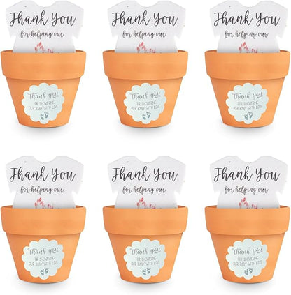 Set of 6 Seed Paper – 6 Pink Onesie & 6 Orange Pots with Stickers for Baby Shower, Gender Reveal, Birthday, Mother's Day & Other Milestone Celebrations