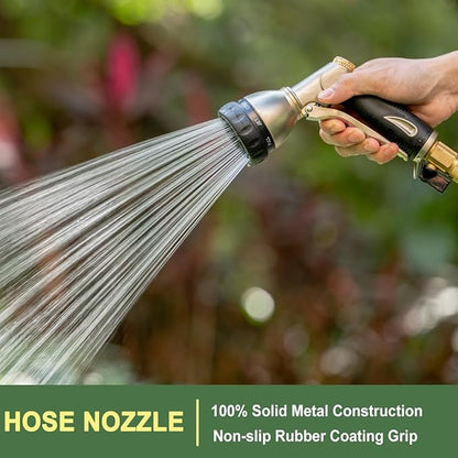FANHAO Heavy Duty Garden Hose Nozzle, 100% Metal Water Nozzle with 8 Adjustable Spray Patterns, High Pressure Hose Sprayer with Non-Slip Grip for Watering Plants & Lawns, Washing Cars & Pets -Silver