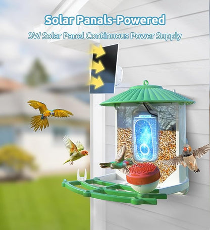 Smart Bird Feeder with Camera, 2K Live View AI Identify Birds Species with Solar Panel, Outdoors Birdhouse with Camera, Instant Arrival Alerts, Christmas Gifts for Bird Lovers