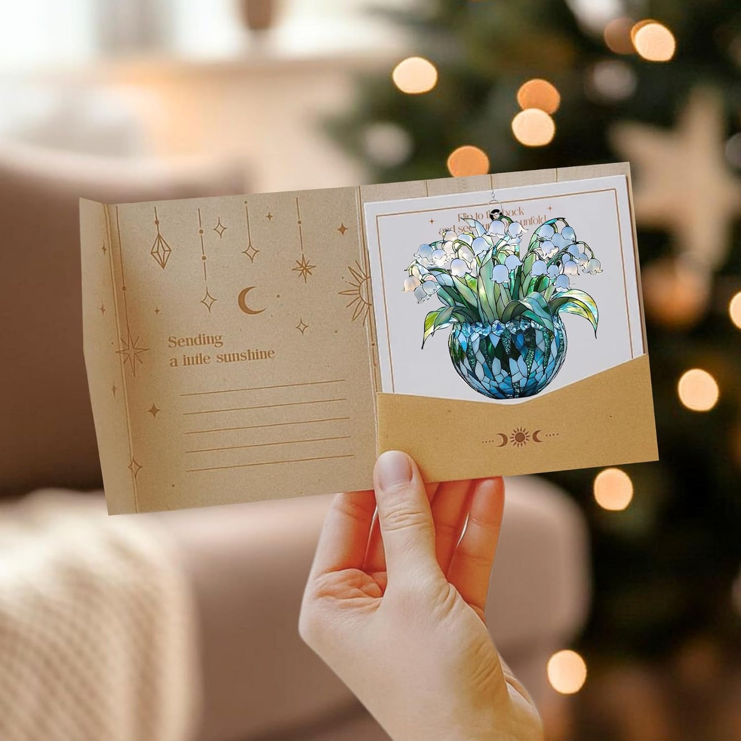 Lily of The Valley May Month Flower Acrylic Suncatcher Stained Glass Effect Window Car Hanging Christmas Ornament Indoor Outdoor Decor Garden Sun Catcher for Flower Lover Gift for Women Mom Grandma