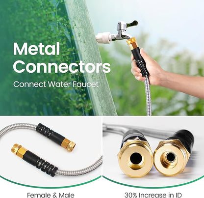 Cesun Metal Garden, Short Connector, Water Lead-in Hose Extension, Extremely Flexible, for Hose Reel/RV/Dehumidifier, Lightweight/Durable/Drinking Water Safe SS Female to Male, 5FT