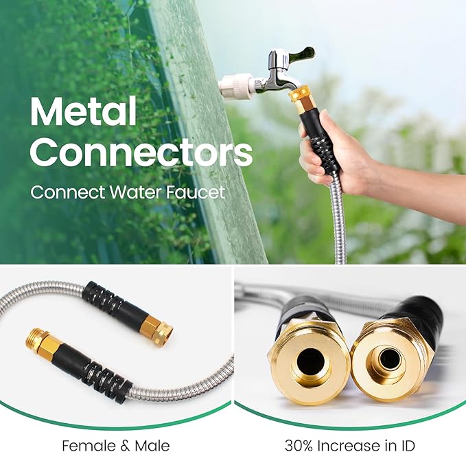 Cesun Short Garden Hose 3 feet, Metal Leader Water Hose, Heavy Duty and Lightweight Stainless Steel Water Pipe for RV, Outdoor, Yard, Lawn, 3ft x 5/8", Female to Male