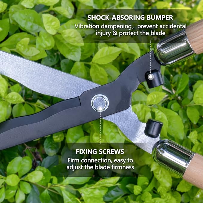 Berry&Bird Garden Hedge Shears,19.88''Heavy Duty Pruning Shear for Trimming Borders and Bushes, Manual Hedge Clippers with Wooden Handles & Carbon Steel Sharp Blades Gardening Scissors