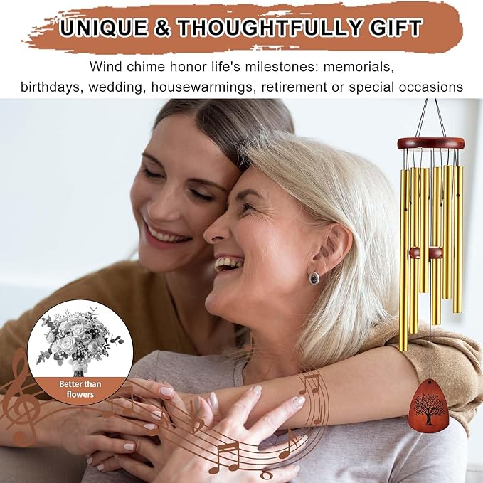 Wind Chimes for Outside, 32" Memorial Wind Chimes for Loss of Loved One Mother Father, Memorial Sympathy Gift Outdoor Garden Patio Decor, Bereavement Gift for Loss of Mom Dad (Classic Gold)