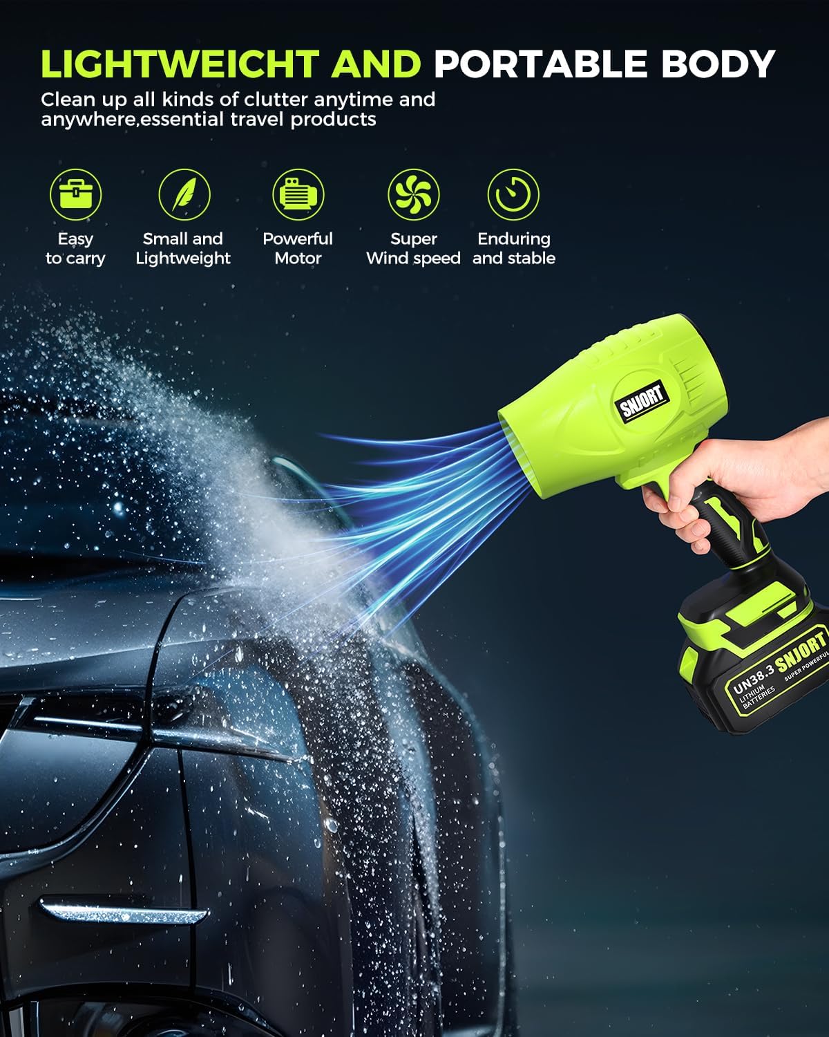 Leaf Blower Cordless with Battery and Charger,800,000 RPM,Extended Nozzle,Lightweight Handheld Design,Blower for Patio Cleaning,car Blowing Water,Blowing Leaves and Dust (Emerald Green