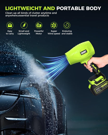 Leaf Blower Cordless with Battery and Charger,800,000 RPM,Extended Nozzle,Lightweight Handheld Design,Blower for Patio Cleaning,car Blowing Water,Blowing Leaves and Dust (Emerald Green