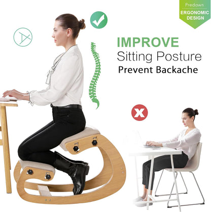 Predawn Adjustable Ergonomic Kneeling Chair – Custom Height Rocking Posture Stool with Thick Cushions, Solid Wood Frame, Knee Support Seat for Adults, Office or Meditation Use(White Oak)
