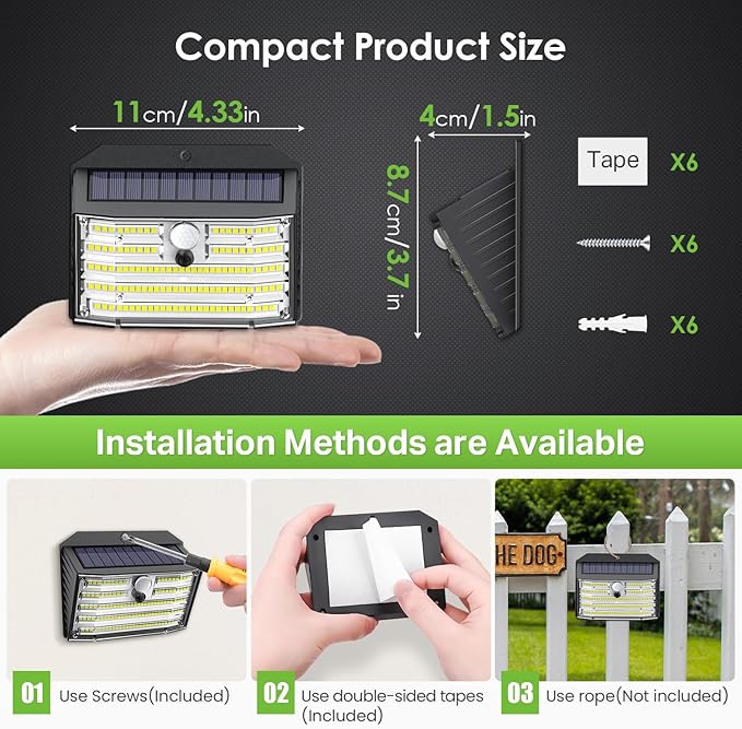 CLAONER Solar Lights Outdoor [𝟔 𝐏𝐚𝐜𝐤/126 LED], Wireless Motion Sensor Lights, IP65 Waterproof Security Lights 3 Modes, 270° Lighting Angle, Ultra-Bright Wall Lights for Deck Patio Fence Garage