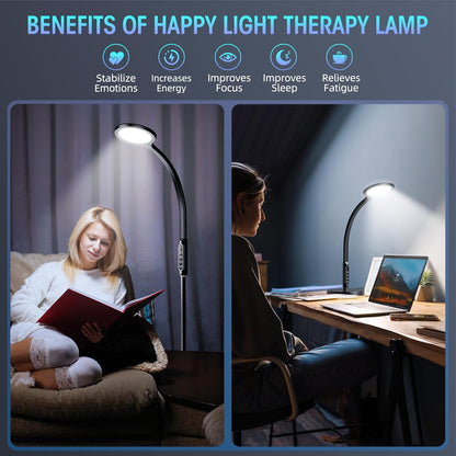 Happy Light Therapy lamp 11000 Lux, LED UV-Free Sunlight lamp,Full Spectrum Happy Therapy lamp with 10 Adjustable Brightness Levels, 2 in 1 Retractable Floor Sad Lamp (Black)