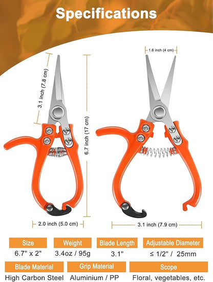 6.7" Lightweight Pruning Scissors, Garden Snips with Straight Stainless Steel Blades and Needle Point Tip, Gardening Trimmers for Flower stems, Herbs, Small Plants, Buds