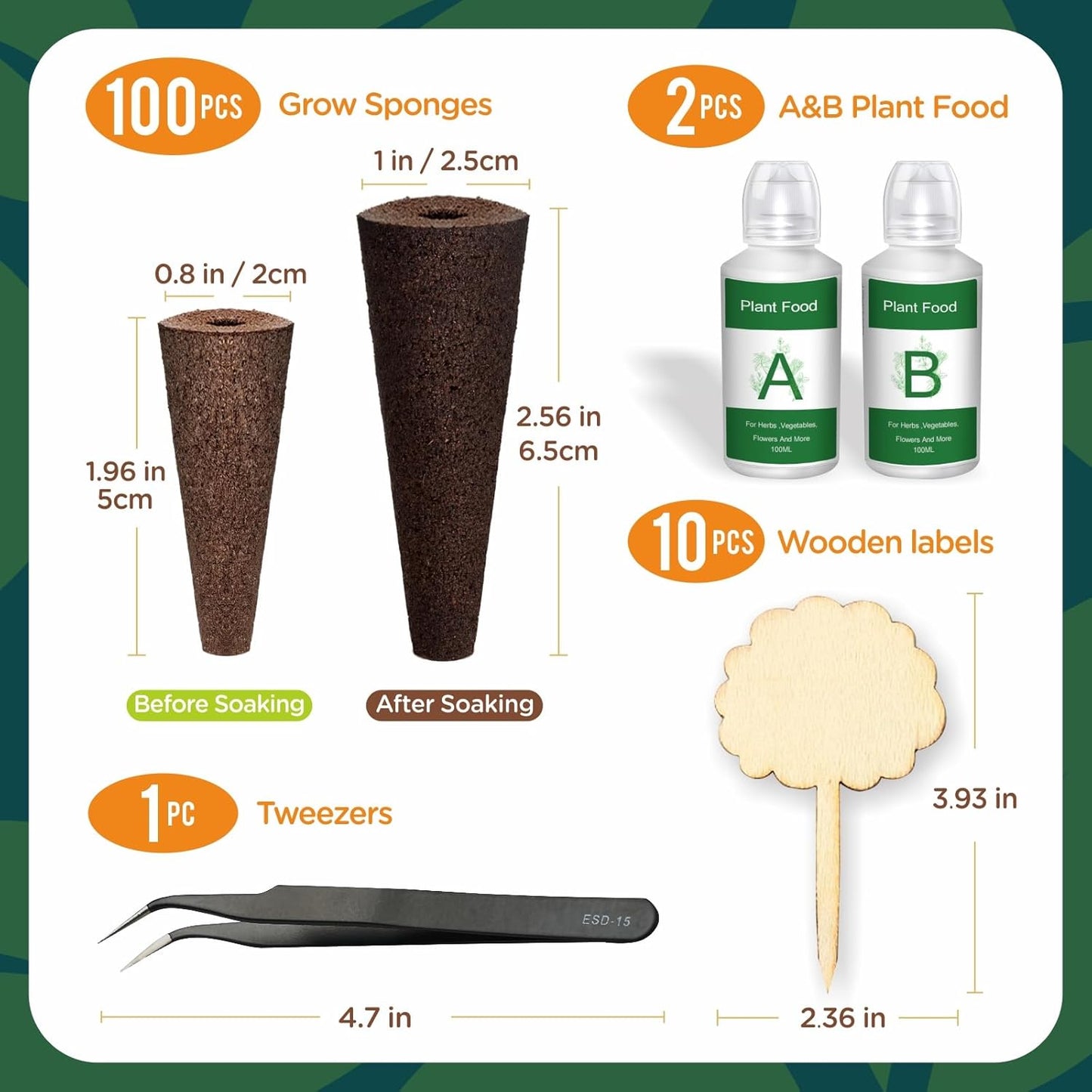 100 Pack Hydroponic Garden Kit Replacement for Hydroponics Growing System Compatible with AeroGarden, iDOO Seed Pods Kit with A&B Nutrient Plant Food, 10 Plant Labels and 1 Tweezers