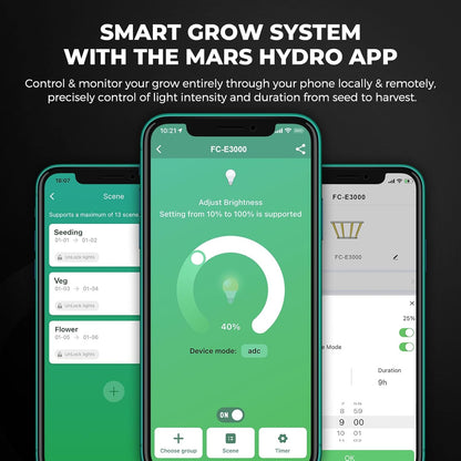 Mars Hydro 3x3 Smart Grow Tent Kit Complete System,FC-E3000 APP Control Dimmable 1184Pcs LED Grow Light,1680D High Reflective Mylar,with Smart WiFi Control Ventilation System,10 Speed Clip Fan