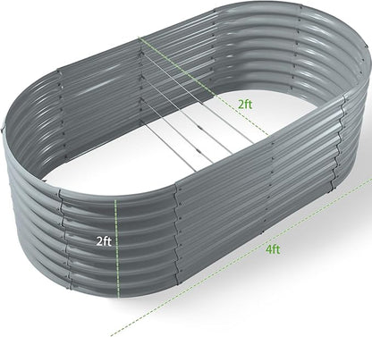 Land Guard 24“ Tall 4×2ft Galvanized Raised Garden Bed Kit, Galvanized Planter Garden Boxes Outdoor, Oval Large Metal Raised Garden Bed for Vegetables(Modern Gray, 4×2×2ft)