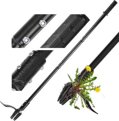 Pro Weed Puller, Heavy-Duty Stand-Up Weed Puller Tool with 45-G Steel Shaft & 2.7" 4-Claw Design - Adjustable 45" Long Handle, Foot Pedal, Effortless Root Removal without Pulling,Bending,Kneeling