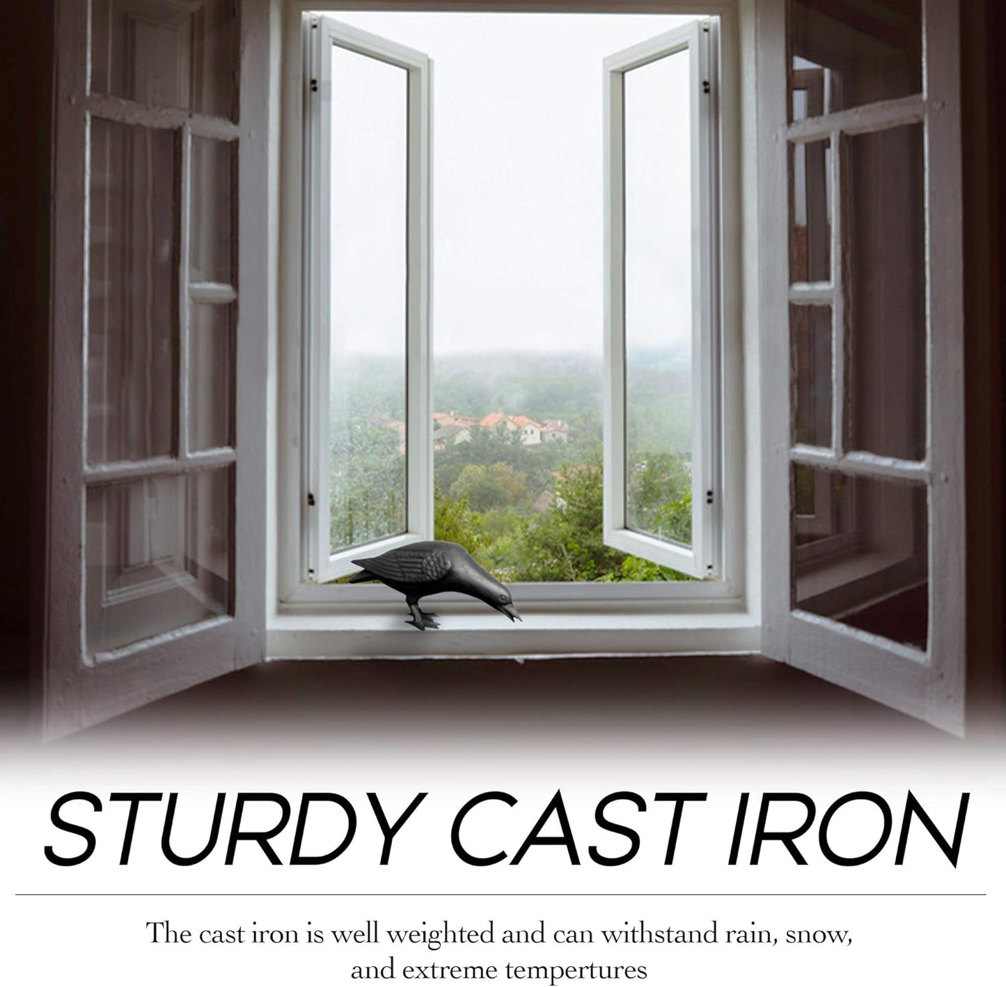 NACH Cast Iron Crow Statue, Head Down Raven, Large Garden Statues, Crow Garden Sculpture, Bird Figurines Home Decor, Crow Decor, Raven Decor, Black Bird Statue, 10 x 3.5 x 6 inches, JS-90-7117