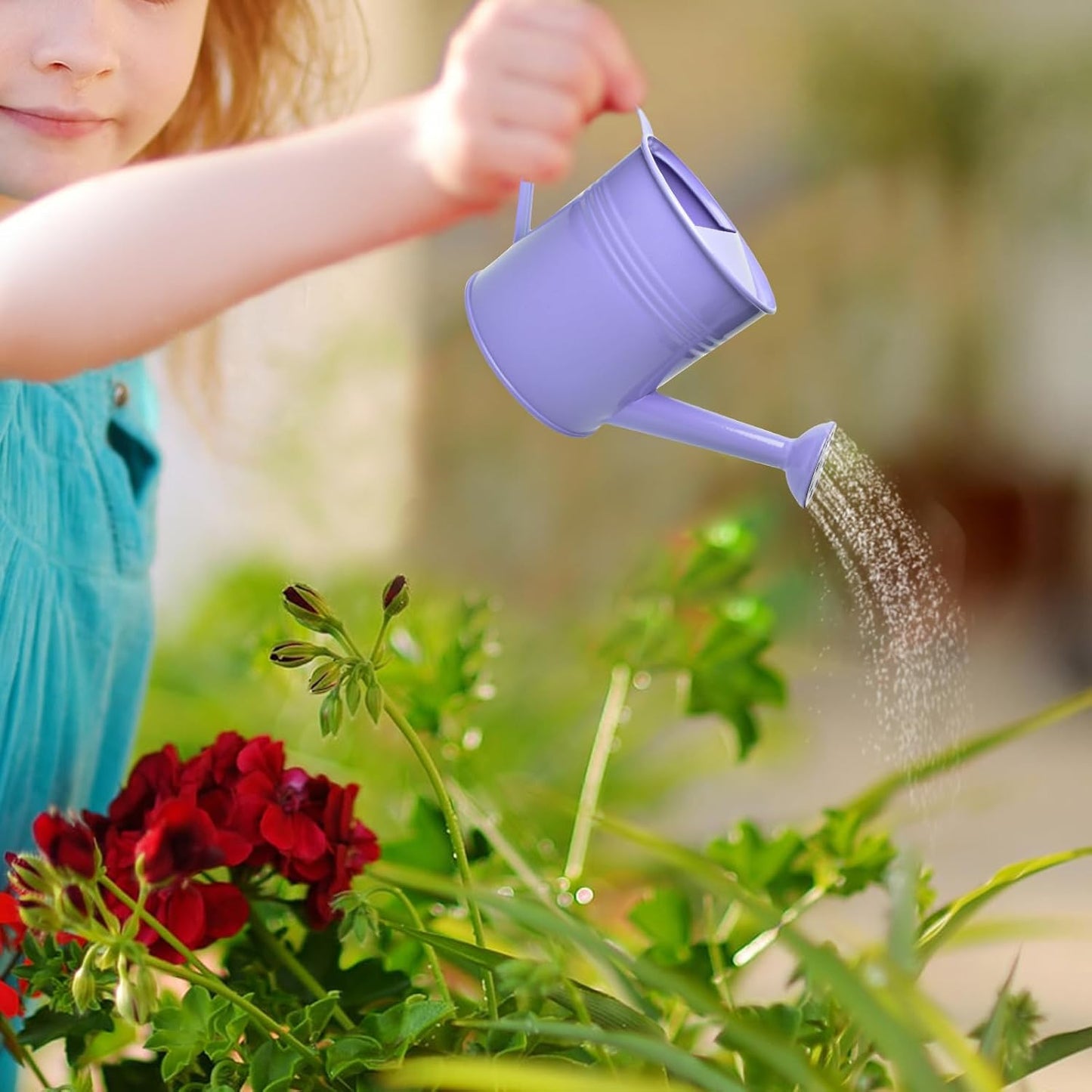 Small Metal Watering Can Set, Pink, 1.2L and 0.23L Garden Cans with Long Spout, Indoor Outdoor Plant Care (Purple)