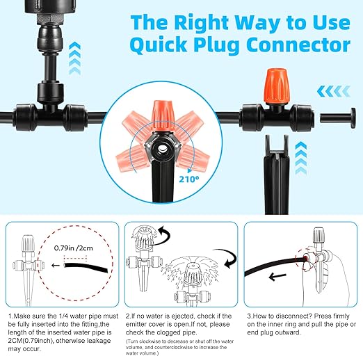 75FT Drip Irrigation System - Easy to Assemble Quick Plug Adjustable Spray Volume Garden Watering/Misting Cooling System with 1/4" Polyethylene (PE) Water Pipes for Gardens, Raised Beds, Lawns