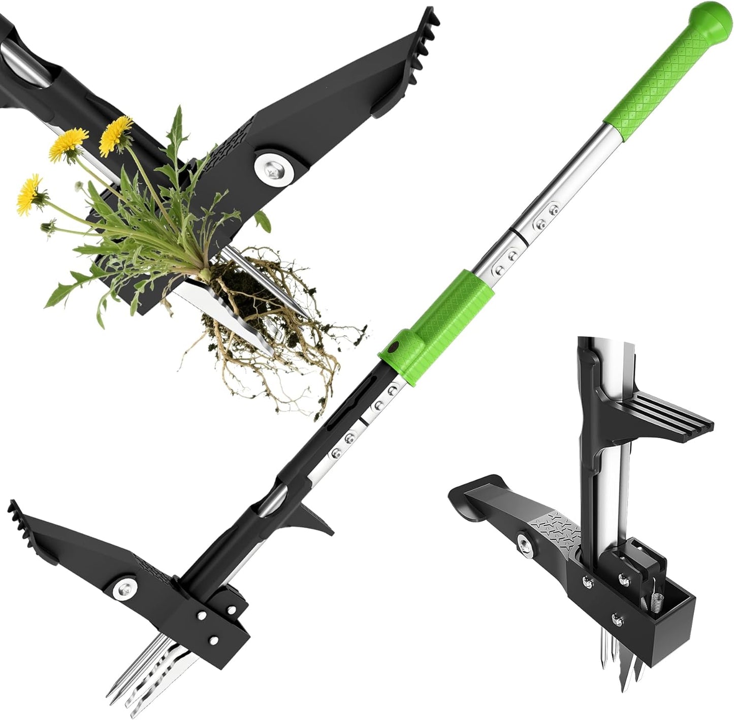 Weed Puller Tool - Dandelion Weed Puller Tool Stand Up Heavy Duty,Made with 40''Long Handle & Quick-Release Weed Ejector Mechanism & 4 Robustness Manganese Steel Claws,Hard to Break
