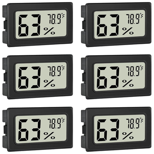 Humidity Meter Indoor Thermometer 6-Pack Mini Digital Thermometer Hygrometer Indoor Temperature Humidity Meters Gauge LCD Display Fahrenheit (℉) for Humidors, Greenhouse, Reptile Tank, Cellar, Closet