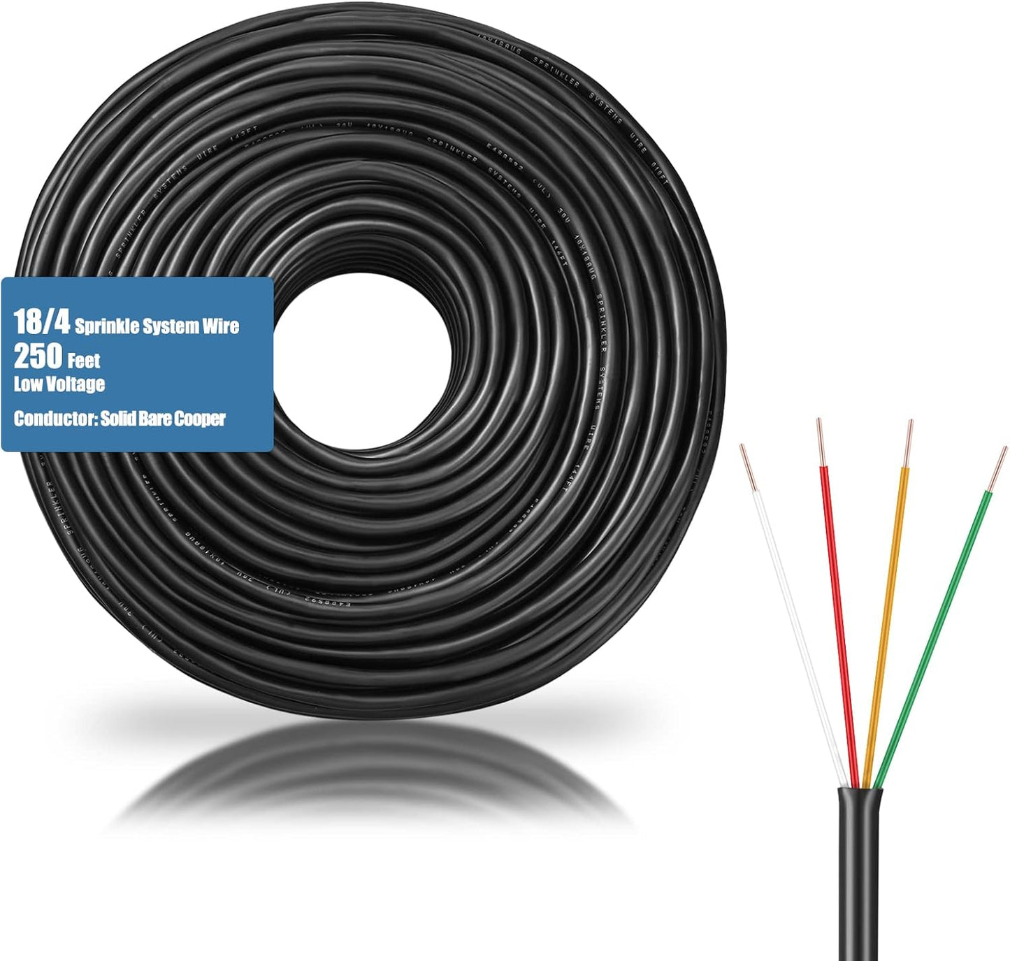 Hoolerry Solid Sprinkler System Wire 18 Gauge Irrigation Wire with UV Resistant PVC Jacket Sprinkler Cable for Underground Irrigation Field Central Control System 30v Ul Listed(18/4, 250 Ft)