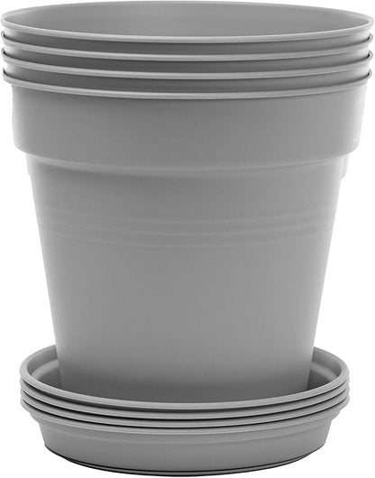 Mintra Home Garden Pots 4pk - Flowers, Herbs, Plants, Indoor, Outdoor, Colorful, Wholesale, Bulk (Grey, 13cm Diameter (5in))