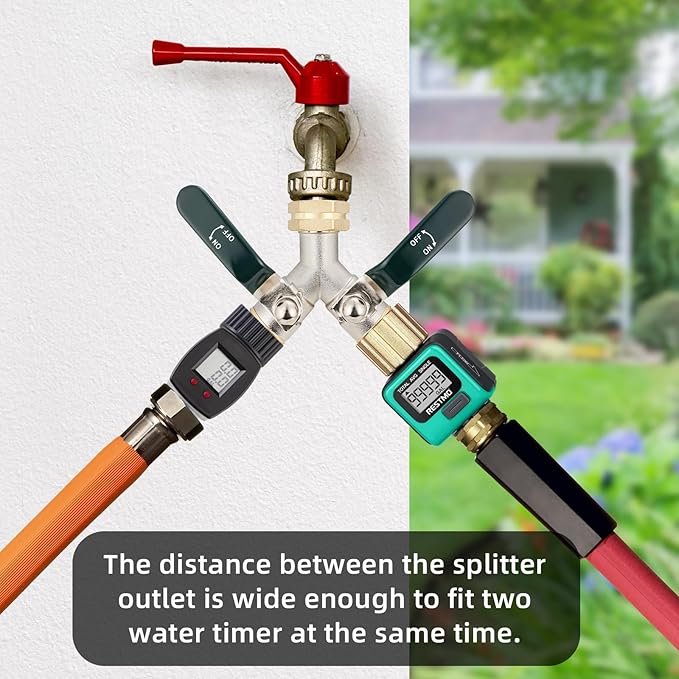 Hose Splitter 2 Way, Brass High Flow Garden Hose Splitter Heavy Duty, Hose Connector, Water Spigot Splitter, Full Flow Faucet Splitters with shutoff, 3/4” GHT Inlet
