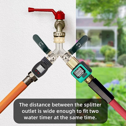 Hose Splitter 2 Way, Brass High Flow Garden Hose Splitter Heavy Duty, Hose Connector, Water Spigot Splitter, Full Flow Faucet Splitters with shutoff, 3/4” GHT Inlet