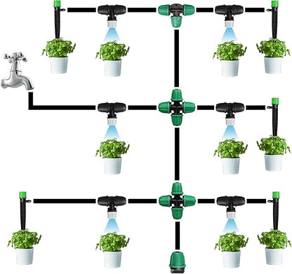 Upgraded Micro Spray Irrigation Drippers, 25 Pieces Three-Way Atomizing Nozzle Fitting for 1/4 Inch Tubing Lock Barbed Drip Line Parts Emitters for Garden Greenhouse Sprinkler Misting System