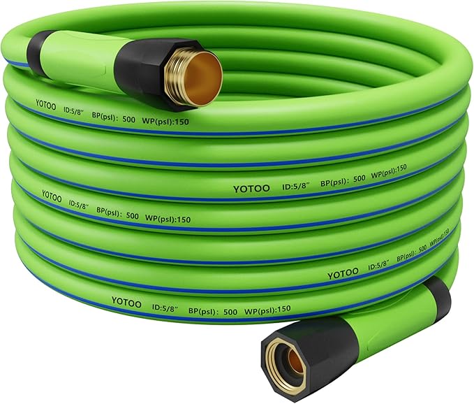 YOTOO Heavy Duty Hybrid Garden Hose 5/8-Inch by 50-Feet 150 PSI Water Hose, Kink Resistant, Flexible with Swivel Grip Handle and 3/4" GHT Solid Brass Fittings, Green+Blue