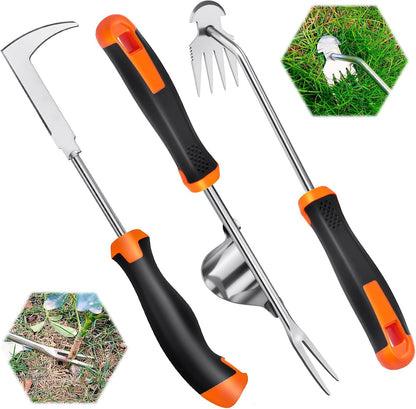 Hand Weeder Tool, Rubber Handle Manual Weeder Puller Tool, Uprooting Weeding Tools, Crack Weeder Crevice, 4 Teeth Weeding Tool, Planting and Weeding for Garden, Patio, Backyard Farm