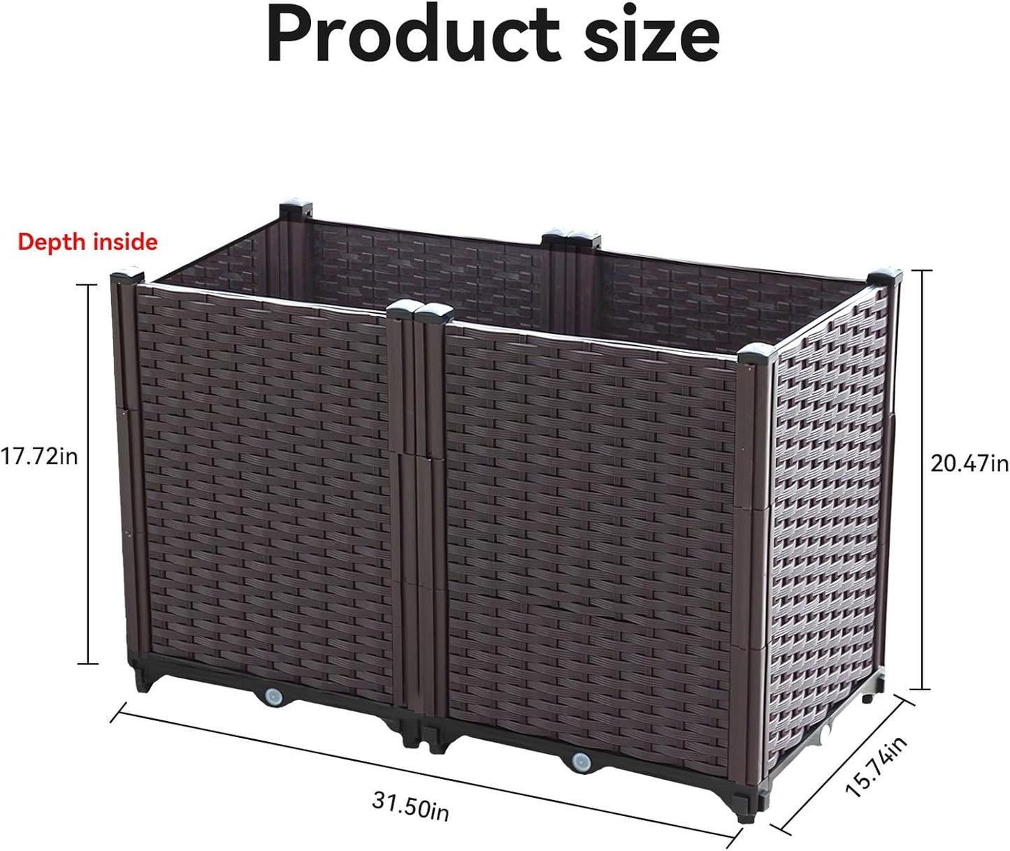 Raised Garden Bed, Planters for Outdoor Plants Raised Beds for Gardening, Plastic Planter Raised Beds for Planting Outdoor Plant Vegetables, Flowers, Fruits and Plants, 31.5"(L) x 15.7"(W) x 20.4"(H)