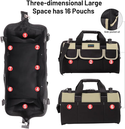 Tool Bag, Ounic 20 Inch Large Tool Bags Heavy Duty With Wide Mouth and Waterproof Strong Molded Base, Heavy Duty Tool Bag Organizer with Adjustable Shoulder Strap Specially Designed for Various Tools