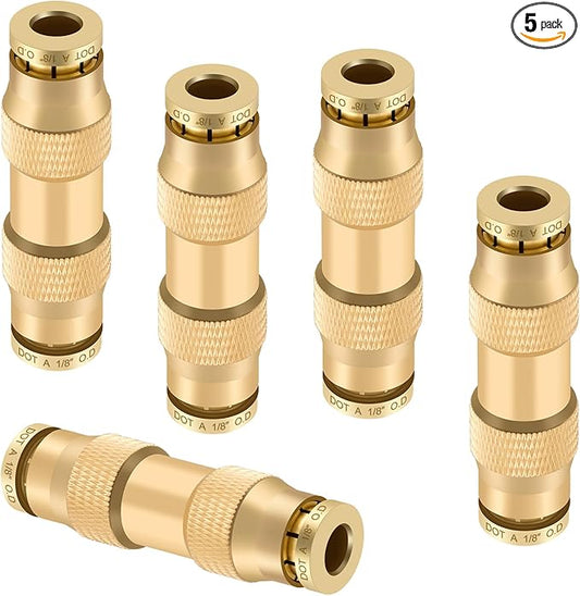 1/8" Quick Push to Connect Fittings Brass Union Straight Joint DOT Approved 1/8 inch tube OD Air Line Adapter Air Spring Suspension Kit for Car Truck Trailers and Air Brake System 5pcs
