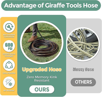 Giraffe Hybrid Leader Hose 5/8" x 15ft, Custom Length, NO Kink, Flexible, Leakproof Water Hose with Male to Female Fittings, 600 Burst PSI