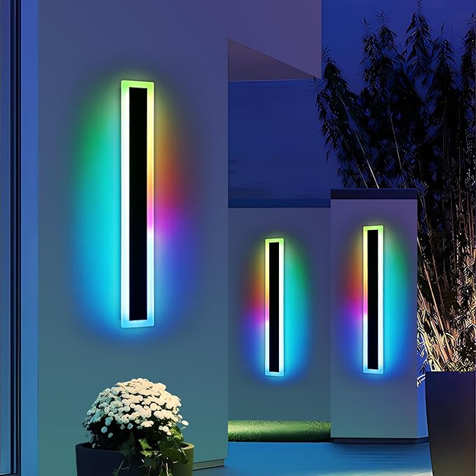 Widened 2 Pack Long RGB LED Wall Lights, 39.3inch Modern Dimmable Outdoor Sconces, 10 Colors, Remote Control, IP65 Waterproof, Garage Wall Mount Lighting Fixtures for Entryway, Yard, Patio