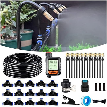 New Quick Connector Drip Irrigation Kits,Automatic Irrigation System with 360-degree Bending Dropper,Adjustable atomizing Copper Nozzle for Watering System for Garden Plants Lawn.(Automatic Timer)