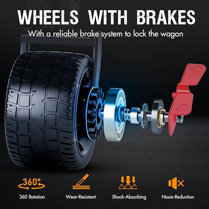 Portal 26" Extra Wide 55" Long Foldable Wagon with Tailgate, Large 600L Collapsible Wagon with Cargo Net, 500 LBs Heavy Duty Utility Cart with Big All-Terrain Wheels for Beach, Camping, Sports, Dogs