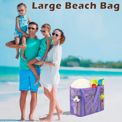 Mesh Beach Bag, Large Beach Tote with Zipper Pocket for Family Pool Bag for Toys & Vacation Essentials